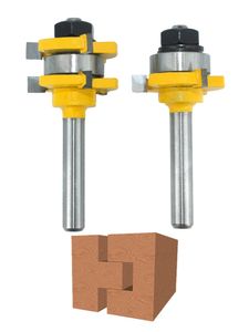 2 st / set 8mm Shank Joint Assemble Router Bits Tongue Groove T-Slot Wood Freying Cutter för träverk Skärverktyg JKKD2103