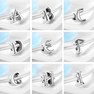 Minimalist Metal Beads Letter A to Z for Women Jewelry Making Silver 925 Charm Fit Original European Bracelet Bangle Q0531