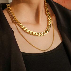 Rostfritt stål punk kubansk länk tjock kedja choker halsband uttalande guld minimalistiska chunky halsband för kvinnor hip hop smycken q0809