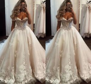 Gorgeous Wedding Dresses Bridal Ball Gown Off The Shoulder Lace Applique Sweep Train Custom Made Party Gowns Plus Size Vestido De Novia 403 S S S s