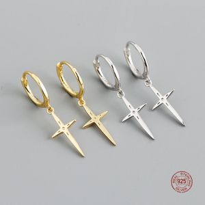 Hoop & Huggie LKO Real 925 Sterling Silver 100% Gothic Stars Cross Earrings For Women Simple Style Dangle Girls Jewellery