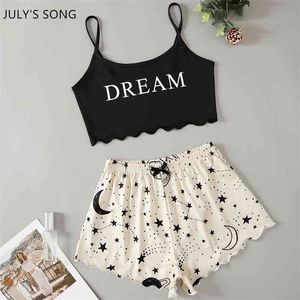 7月の歌の夏のパジャマのセット牛の半袖ショートパンツ寝室かわいい女の子漫画カジュアルPJ 210830