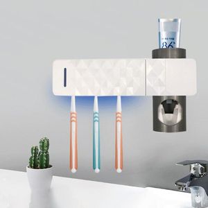 Bath Accessory Set Smart UV Sterilizer Battery Powered Toothbrush Sanitizer Bathroom Wall Mount Holder Wall-Mounted Toothpaste Dispenser