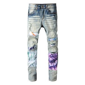 Hip-hop High Street Fashion Brand Jeans Torn Fold Stitching Men's Designer Motorcycle Riding Slim Pants Size 28~40