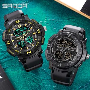 SANDA Sport Watch Men Fashion LED Dual Display Orologio da polso digitale Orologio al quarzo impermeabile Army Orologio maschile Relogio Masculino G1022