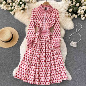 Runway Design Print Dresses Women Autumn New Lapel Long Sleeve Slim Party Dress Office Lady Casual Shirt Dress Vestido Feminino Y1204