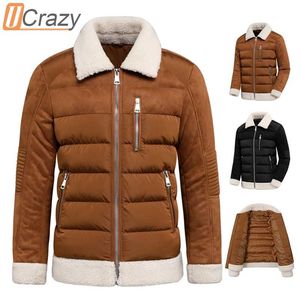 Uomo Inverno Vintage Casual Suede Fleece Collar Warm Thick Parka Jacket Coat Uomo Outwear Tasche Fahsion Classic Parka Male Plus 211110