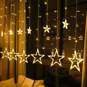 Strings Christmas Fairy Lights Star LED Garland Ciąg do okna świątecznego w pomieszczeniu okiennym Indoor Outdoor Decoration Wedding Party Light Lampy