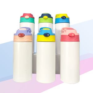 12oz Straight Sippy Cups Blank Sublimation Tumblers 5 Färger Stainless Steel Flip Baby Flaskor Dubbelvägg Vakuum Bärbar Foder Nursing Dricker Kids Muggar