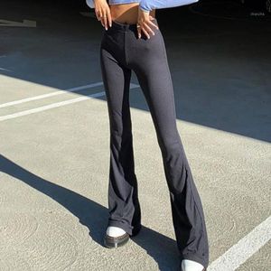 Kvinnor byxor Capris Women mode stilig bantning sommar elastisk hög midja bell bottoms kläder kvinnliga casual flared långa byxor s m