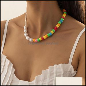 Beaded Necklaces & Pendants Jewelry Acrylic Imitation Pearl Splicing Contrast Candy Color Size Clavicle Chain Women Single Souvenir Dress Sw