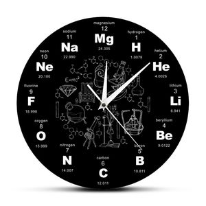 Okresowy stół Elementy Sztuka Symbole Chemiczne Ściana Edukacyjna Elemental Display Classroom Clock Dar nauczyciela 210310