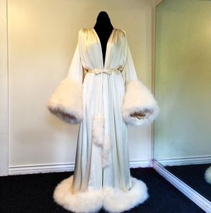 Women's Evening Dresses Robe Nightgown Bathrobe Pajamas Sleepwear With Fur Train Long Sleeve Jackets Bridesmaid Shawel