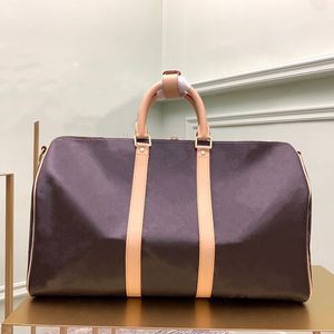 Unisex Women Men 3 Sizes 45 50 55cm Classic Extra Large Travel Bag Coated Canvas with Flower Print and Check Fashion Duffle Shoulder Bag