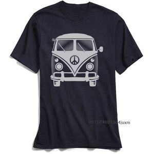 Klasyczna Czarna Koszulka Mężczyźni 80. Tshirt Hippie Peace Van Tops Tees for Schoad Day Crew Neck 100% Bawełna Krótki Rękaw T-Shirts 210629