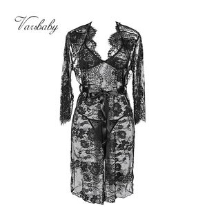 VarsBaby Women Floral Underkläder Deep V Nattgott G-String se-Through Sexig Sheer Sleep Dress 210831