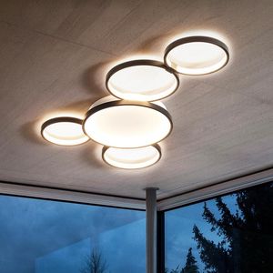 Lampada da soffitto moderna a LED in metallo acrilico Anelli rotondi neri Corridoio Salotto Camera da letto Ristorante Cafe Apparecchi di illuminazione