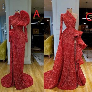 Muhteşem Kırmızı Mermaid Gelinlik Modelleri Seksi Glitter Payetli Elbise Örgün Abiye giyim Robe de Soiree Abendkleider Özelleştirilmiş