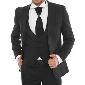 3 Parça Siyah Düğün Smokin Groomsmen Için Desteklenen Yaka Slim Fit Örgün İş Erkekler Takım Elbise Seti Ceket Yelek Pantolon 2020 x0909