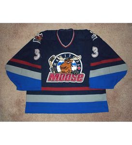 2001 02 Manitoba Moose 33 хоккейный трикотаж Альфи Мишо сшитые по индивидуальному заказу трикотажные изделия с любым именем и номером