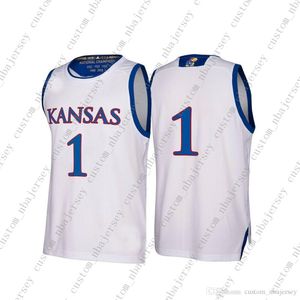 Billiga Custom Kansas Jayhawks Ncaa Mäns Mars Madness Vit # 1 Basket Jersey Personlighet Stitching Anpassat Any Name Number XS-5XL