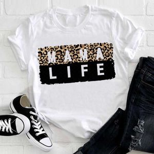 Abbigliamento donna Mama Mom Mother Leopard Lettera Cute manica corta Abiti estivi Stampa Tshirt T-shirt femminile T-shirt grafica X0628