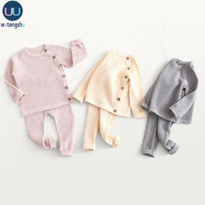 Erkek Kız Bebek Kız Için Bebek Triko Bebek Kız Kış Giysileri Erkek Bebek Kazak Setleri Tops + Pantolon Fille Yenidoğan Dış Giyim Setleri 0-3Y 210315