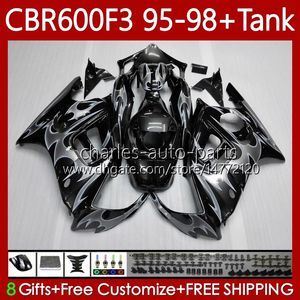 Bodywork + zbiornik dla Honda CBR 600 F3 CC 95-98 Body 64No.119 CBR 600FS 600F3 CBR600 FS CBR600F3 95 96 97 98 CBR600-F3 600CC CBR600FS 1995 1996 1997 1998 Owalnia srebrzysty płomienie