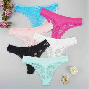 6pcs/lot G String Full Lace Panties Low Waist Sexy Lingerie Transparent Ladies Briefs Underwear 40 210730