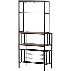 US Stock TOPMAX Updated Industrial Modern 5-Tier Baker Rack Containers, Freestanding Bar Wine Rack Table with Glass&Cup Holders&Hooks, Metal Book Shelf and a11 on Sale