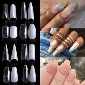 500 st Coffin Ballerina False Nail Tips 10 Storlek Lång fransk klar akrylnaglar Tips för salonger och DIY