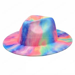 Tie Dye Войлок шлемов Fedora женщин людей Hat Женщины Мужчины фетровых Bulk Женщина Мужчина Джаз Cap Женский Мужской шапки 2021 осень зима