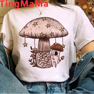 T-shirt das mulheres Cogumelo de Kawaii t - shirts Mulheres Ulzzang Grunge 90s Harajuku Cartoon Gráfico dos desenhos animados Tees Casuais Tops Anime Feminino Tshirt Unisex Ladie