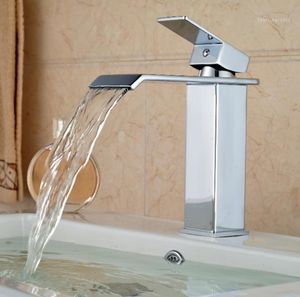 Bathroom Sink Faucets High Quality Waterfall Spout Single Handle Vessel Full Copper Faucet Basin Mixer Tap Chromium Plating
