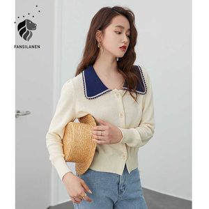 Fansilanen Patchwork Button Up Stickad Cardigan Kvinnor Casual Streetwear Tunna Spring Sweater Kvinna Långärmad Vintage 210607