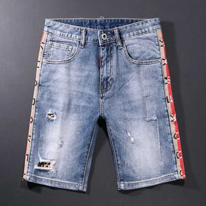 Jeans da uomo firmati estivi di alta qualità Pantaloncini di jeans strappati con strisce blu retrò di alta qualità Streetwear Hip Hop Short R7QI