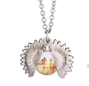 Pendants Sublimation Sunflower Necklace Thermal Transfer Printing Neclaces Gold and Silver Blank Metal Zinc Alloy Ornaments ZZF12844