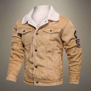 Mens Motorcykel PU Läderjacka Höst Vinter Leather Coat Male Fake Fur Collar Fleece Warm Mens Jacket Pocket Streetwear 211009