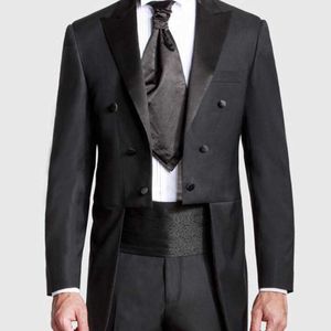 Double Breasted Black Men Tail Coat with Peaked Lapel 2 Piece Wedding Tuxedo for Groomsmen Custom Male Fashion Costume Pants X0909