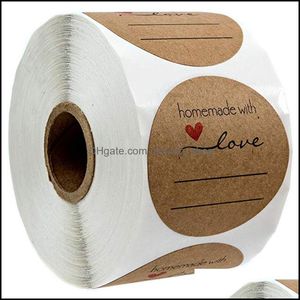 Party-Dekoration, Hochzeitsaufkleber, 500 selbstgemachte Geschenkanhänger, frohe Feiertage, natürliches Kraftpapier, mit Liebe gebacken S