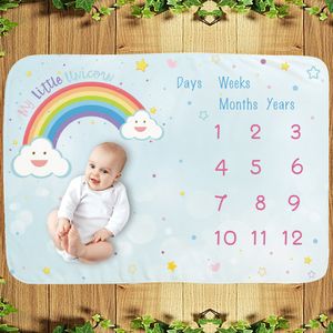 Wholesale background girl photo for sale - Group buy Baby Born Milestone Blanket Month Photos Take Rainbow Background Child Kids Cover Flannel Blankets Girls Boys Warm Soft Use Air Conditioning Room