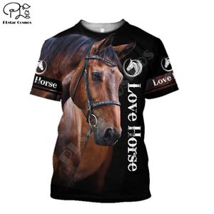 Plstar Cosmos Beautiful Cavalo 3D Impressão Moda Animal Harajuku Verão T-shirt Divertido Divertimento de Manga Curta Top Street Unisex Style-3 210629