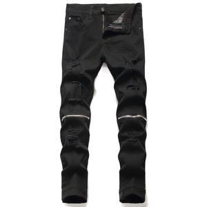 Homens Slim Fit Jeans Rasgado Moda Destruído Homens Denim Calças de Algodão Jean Hip Hop Calças Casuais 1866b