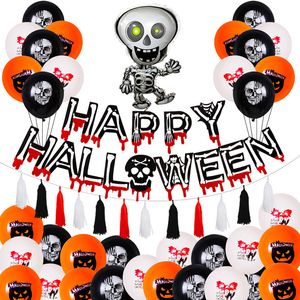 Halloween Party Decoration Ballong Skull Theme Pull Flagga Svartvita Orange Ballonger Ställ 6 stilar 20 21