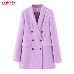Tangadaファッション女性紫色のブレザー長袖韓国スタイルの女性オフィスレディース到着秋のoutwear sl404 210930
