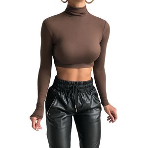 Mode Kvinnor Tees Turtleneck Slim T Shirts Stretch Casual Undershirt Kvinna All-Match Street Activity Crop Top