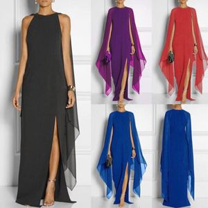 여자 패션 일체형 드레스 섹시한 프론트 슬릿 불규칙 가장자리 케이프 쉬폰 숄 롱 슬리브 퀸 팬 스타일 슬림