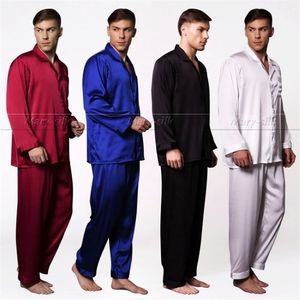 Męski jedwabny Satin Pajamas Zestaw Piżamy Zestaw PJS Sleepwear Loungewewar S, M, L, XL, 2XL, 3XL, 4XL Plus Size__Fits cały sezon 210812