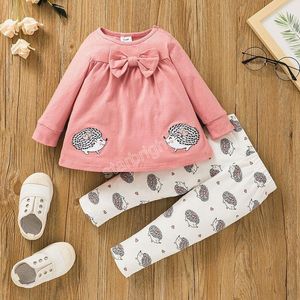 Bebek Kız Giyim Seti Elbise Tops + Kirpi Pantolon Güz 2021 Son Çocuklar Butik Giysileri 0-2T Bebek Toddlers Uzun Kollu Sevimli Suits