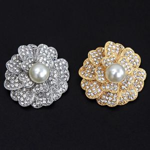 Pins, Brooches Korean Luxury Rose Flower 2021 Crystal Pearl Gold Brooch Bridal Bouquet Women Wedding Jewelry